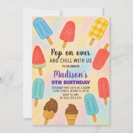Fiesta de Popsicle colorido Invitación de cumpleañ