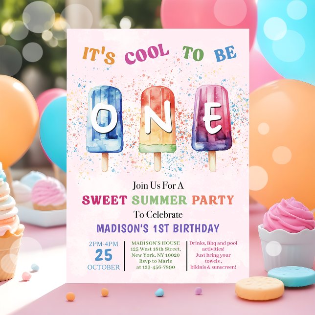 Fiesta de Popsicle Guay Invitación de primer cumpl (Subido por el creador)