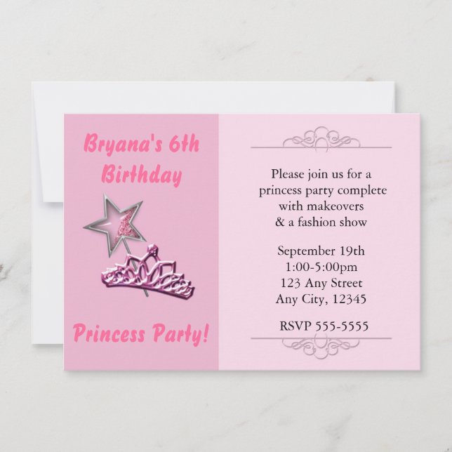 Fiesta de princesa rosa invitaciones de nacimiento (Anverso)