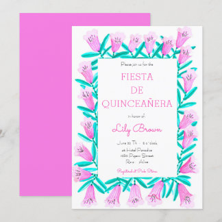 Fiesta de Quinceañera Invitación Flores Rosa