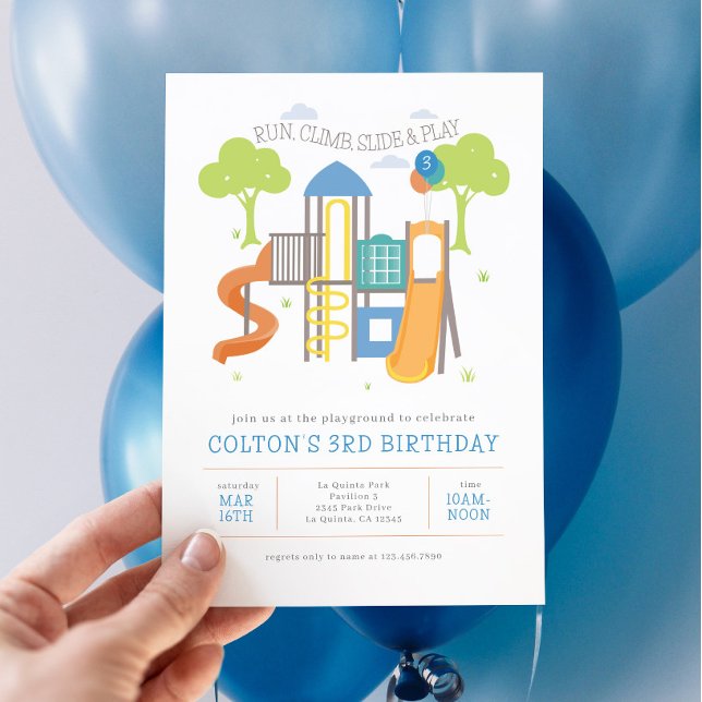 Fiesta de recreo en la invitación al cumpleaños de (Party in the Park Playground Birthday Invitation)
