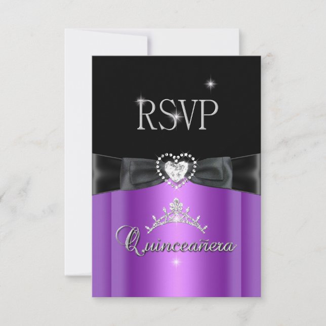 Fiesta de respuesta RSVP Corazón de diamante negro (Anverso)
