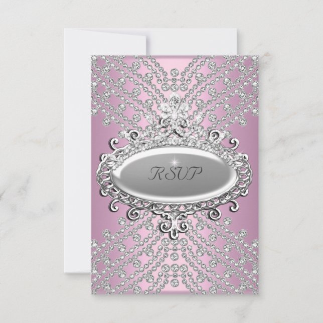 Fiesta de respuesta RSVP Diamante blanco rosado (Anverso)