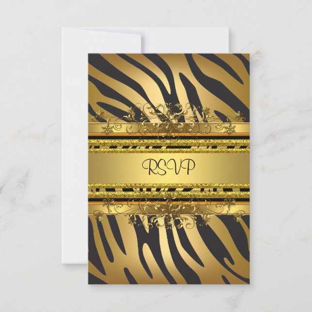 Fiesta de respuesta RSVP Zebra Gold Black (Anverso)