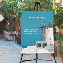 Fiesta de retiro de destino Azul blanco griego