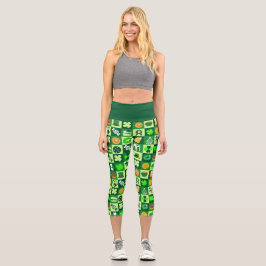 Fiesta De Saint Patrick Pattern Capri Leggings