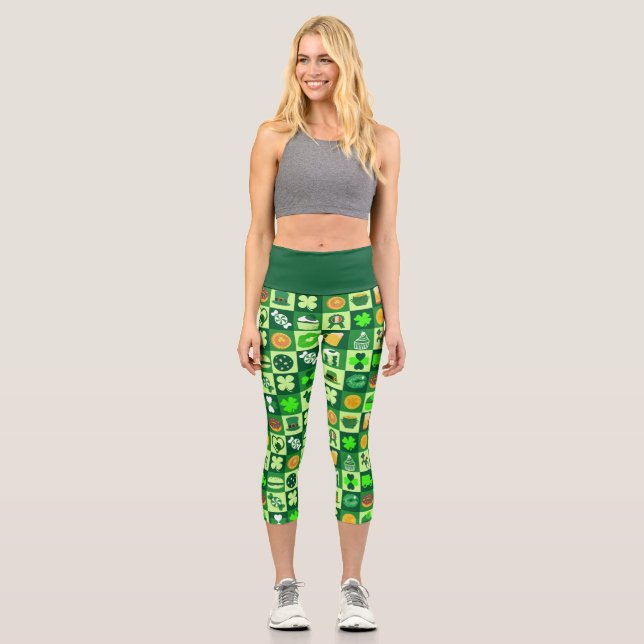 Fiesta De Saint Patrick Pattern Capri Leggings (Anverso)
