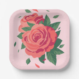 Fiesta de San Valentín platos rosa rosados en fond