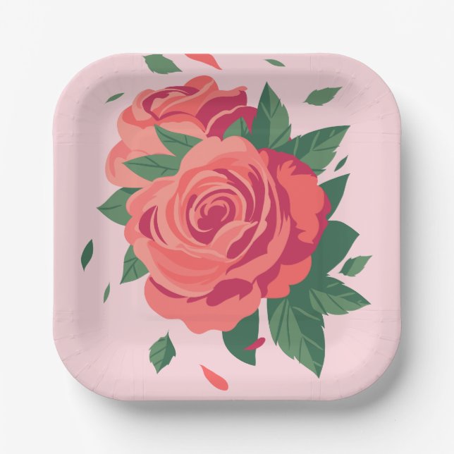 Fiesta de San Valentín platos rosa rosados en fond (Anverso)