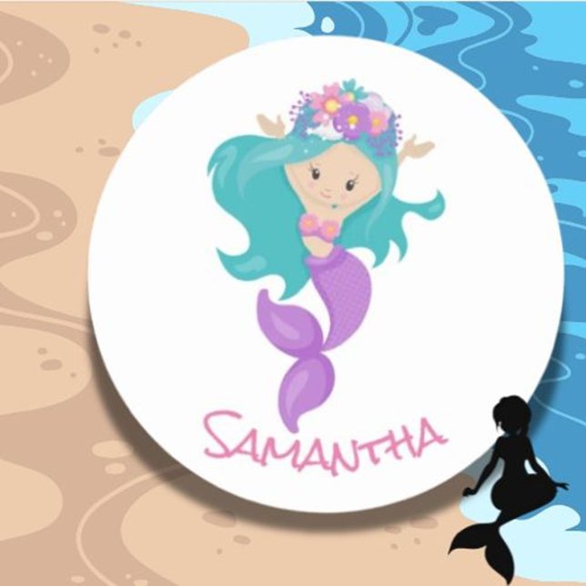 Fiesta de Sirena Pegatina redondo Purple Classic (Brighten your day with the Mermaid Pink Sea Friends Sticker )