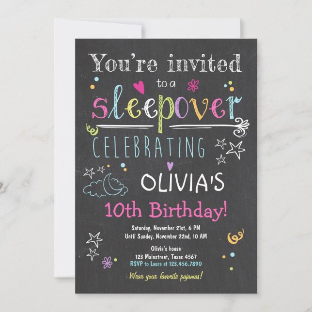 Fiesta de Sleepover Invitación  Pajamas Chica (Anverso)