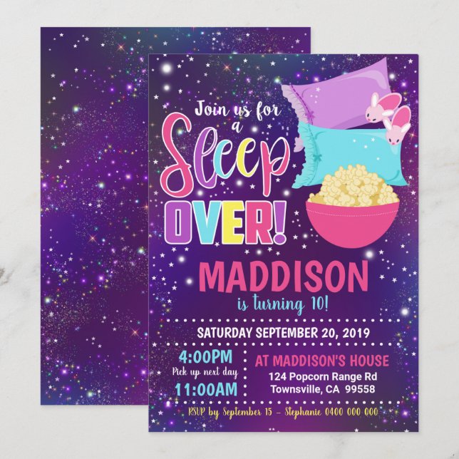 Fiesta de Sleepover Party Invitación Slumber (Anverso / Reverso)