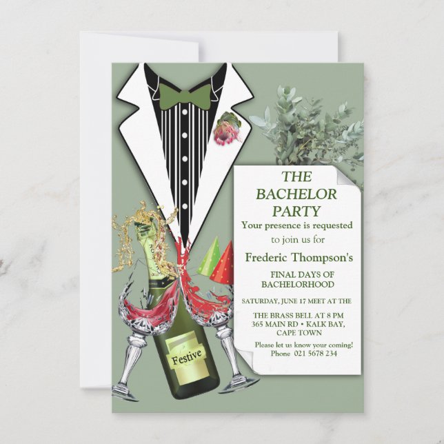 Fiesta de Soltero con Corsage de Esmoquin de Prote (Anverso)