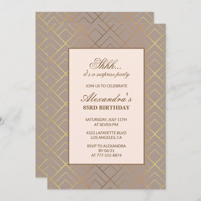 Fiesta de sorpresas de oro invitación para el 83er (Anverso / Reverso)