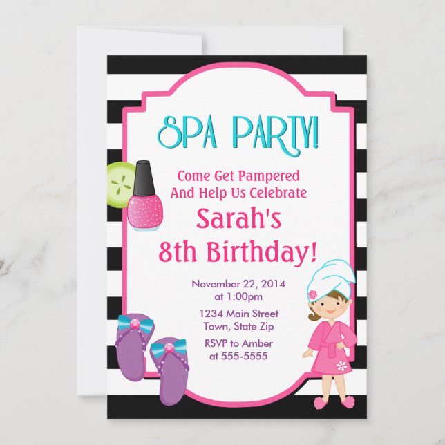 Fiesta de Spa Invitación a Cumpleaños Tarjeta 5x7 (Anverso)
