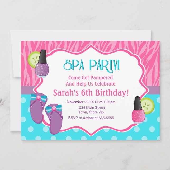 Fiesta de Spa Invitación de cumpleaños 5x7 (Anverso)