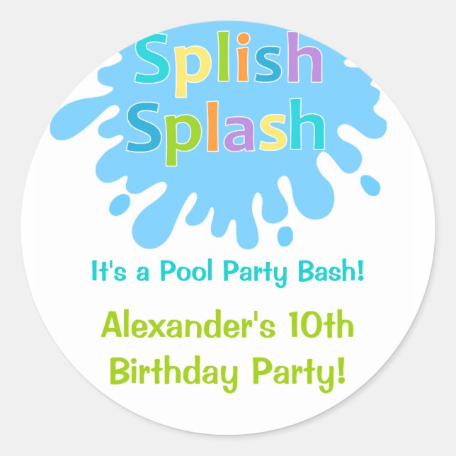 Fiesta de Splish Splash Pool Pegatina de cumpleaño (Anverso)