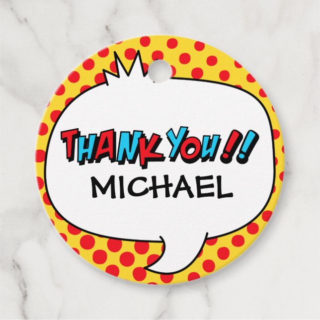 Fiesta de superhéroes gracias etiqueta de favor (Anverso)