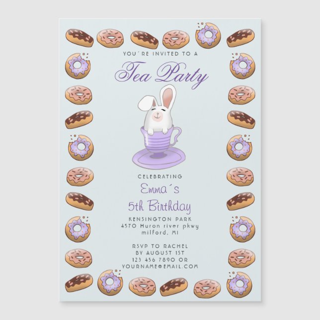 fiesta de té de cumpleaños para niños con conejito (Anverso)