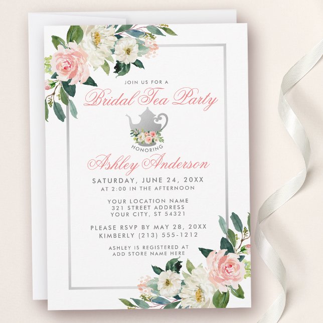 Fiesta De Té De Ducha Bridal Invitación Floral Ros (Customize to change text color or text style.)