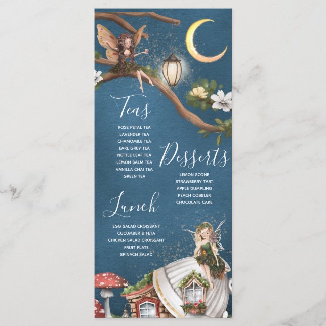 Fiesta de té de hadas menú plano (Anverso)