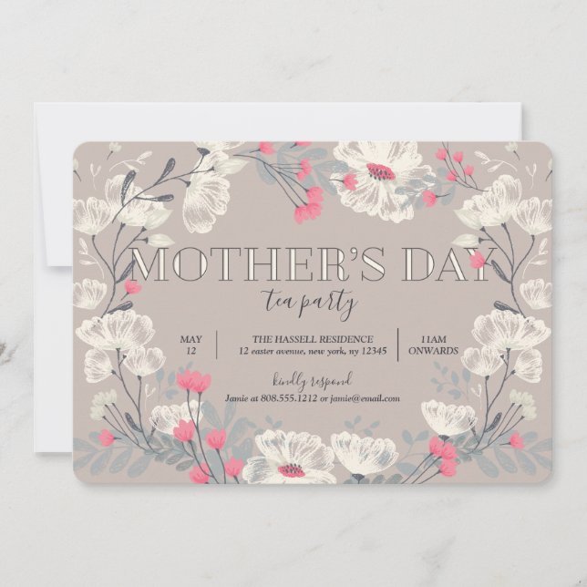 Fiesta de té del Día de la Madre / Invitación de b (Anverso)