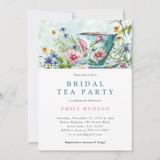 Fiesta de té floral Invitación a ducha de novia (Anverso)