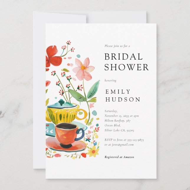 Fiesta de té floral Invitación a ducha de novia (Anverso)