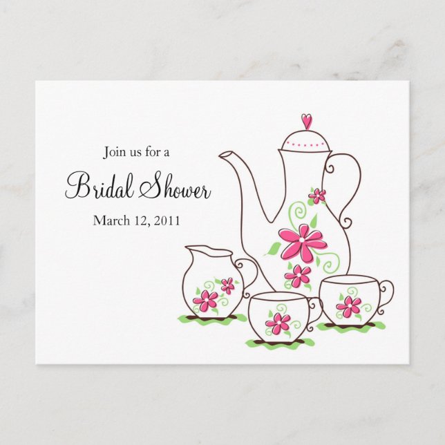 Fiesta de té, invitaciones para postales, flores r (Anverso)