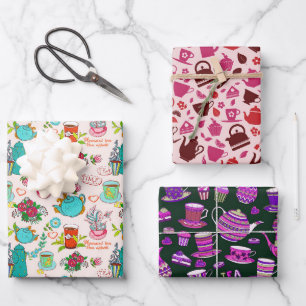 fiesta de té lindo patrón Hojas de papel de envolv