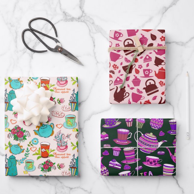 fiesta de té lindo patrón Hojas de papel de envolv (Anverso)