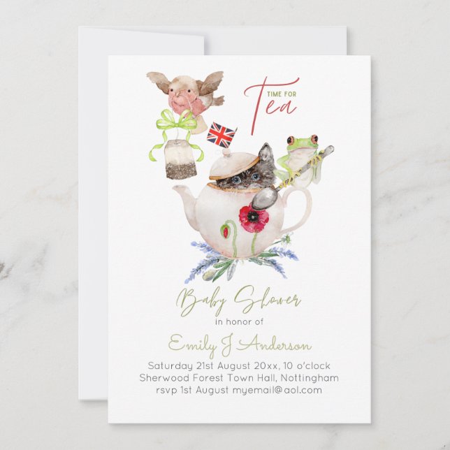 Fiesta de té mágico animal Baby Shower Incl. Sobre (Anverso)
