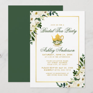 Fiesta de té nupcial Floral Green Gold Invitación