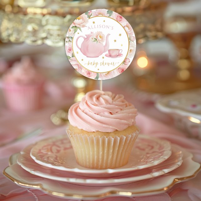 Fiesta de té Pegatina Baby Shower Favor (Tea Party Baby shower Sticker Favors)