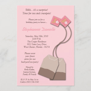 Fiesta de té rosado Invitación a cumpleaños