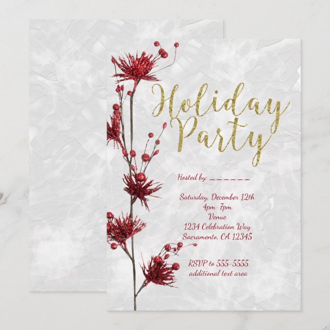 Fiesta de vacaciones Invitaciones a Berry Floral R (Anverso / Reverso)