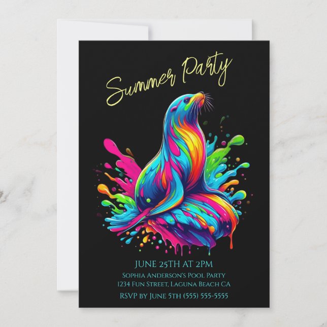 Fiesta de verano - Colorida invitación a salpicar  (Anverso)