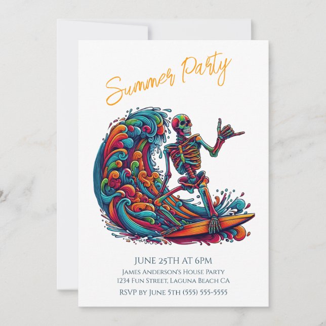 Fiesta de verano - Invitación colorida para surfis (Anverso)