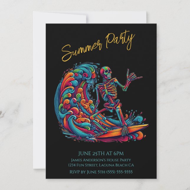 Fiesta de verano - Invitación colorida para surfis (Anverso)