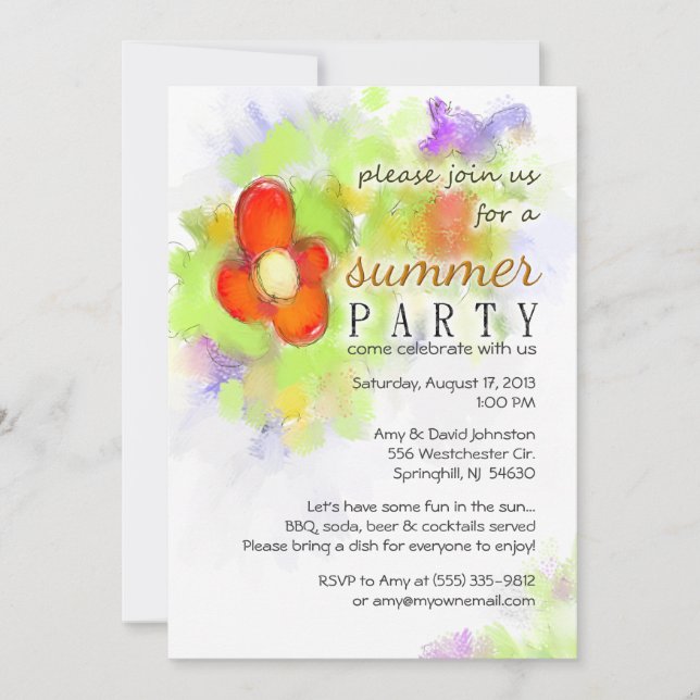 Fiesta de verano - Invitación floral (Anverso)