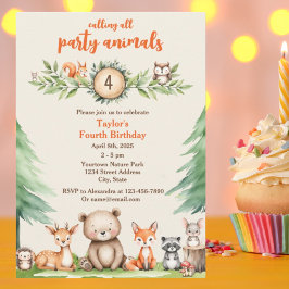 Fiesta de Woodland Animales Invitación a fiesta de