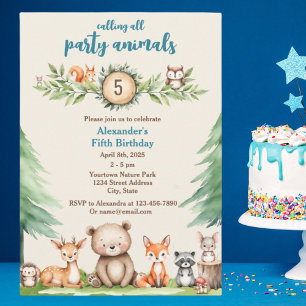 Fiesta de Woodland Animales Invitación a fiesta de