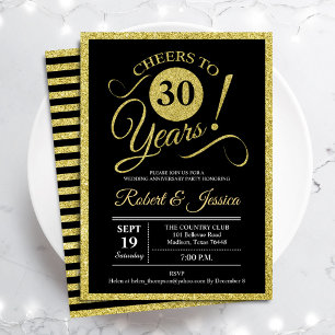 Fiesta del 30 Aniversario - Invitación Dorada Negr