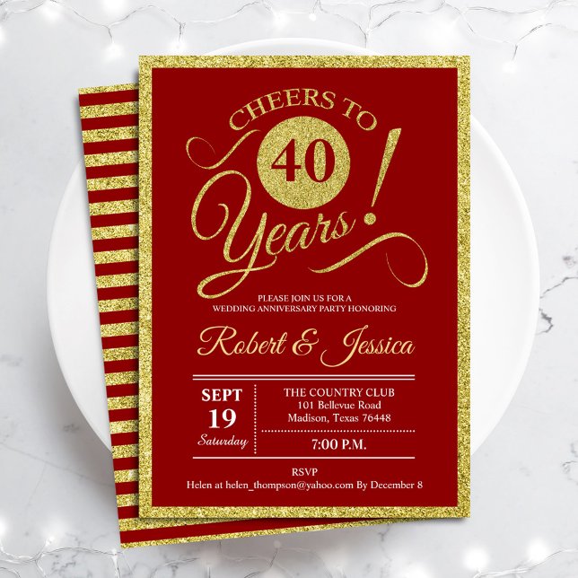 fiesta del 40 aniversario - Invitación de oro rojo (Subido por el creador)