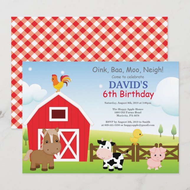 Fiesta del Barnyard Country Invitación de cumpleañ (Anverso / Reverso)