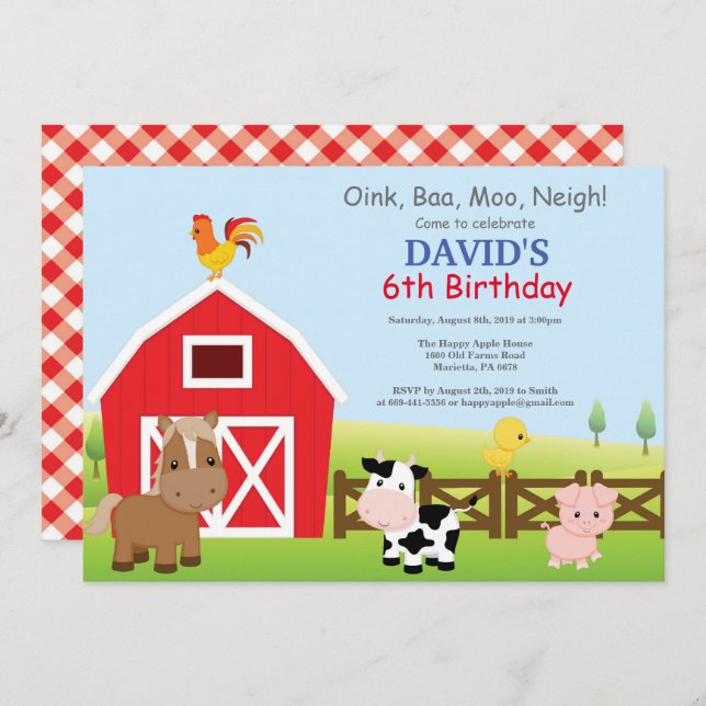 Fiesta del Barnyard Country Invitación de cumpleañ (Anverso / Reverso)