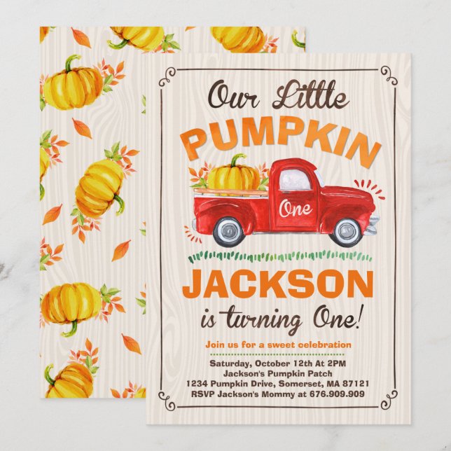 Fiesta del camión de la calabaza de la invitación (Anverso / Reverso)