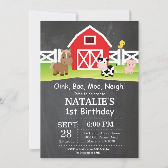 Fiesta del corral de la invitación del cumpleaños (Anverso)