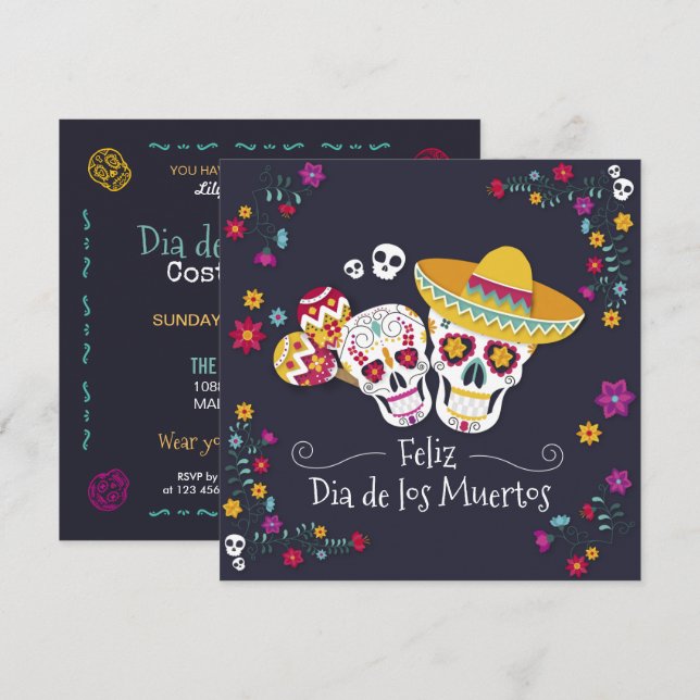Fiesta del Día de Muertos colorido | Invitación (Anverso / Reverso)