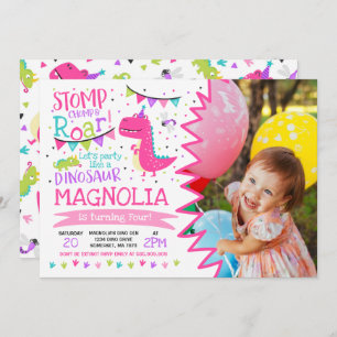 Fiesta del dinosaurio del chica de la invitación